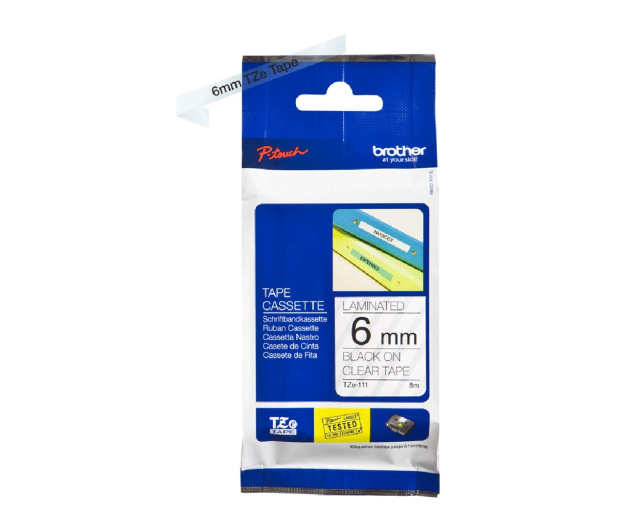 Brother Taśma Brother 6mm czarna / przezroczyste tło - 486043 - zdjęcie